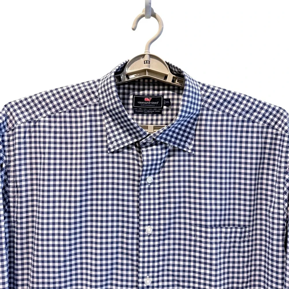 Vineyard Vines Performance Murray‎ Shirt XXL Navy Gingham Classic Fit Nylon Mens